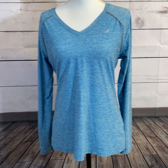 ASICS long sleeve blue V-neck top size Large - Picture 8 of 12